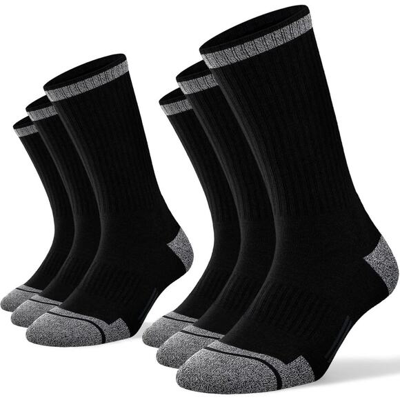 FITRELL Crew Socks Mens Size XL Black 6 Pack Cushioned Work Boot Athletic - Picture 1 of 10